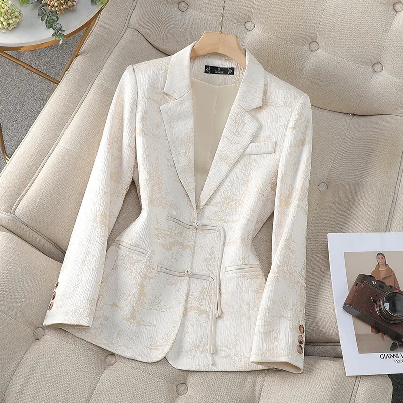 

Новая женская куртка в китайском стиле, костюм в национальном стиле, нишевый жаккардовый маленький пиджак на пуговицах в стиле ретро, элегантный и изящный