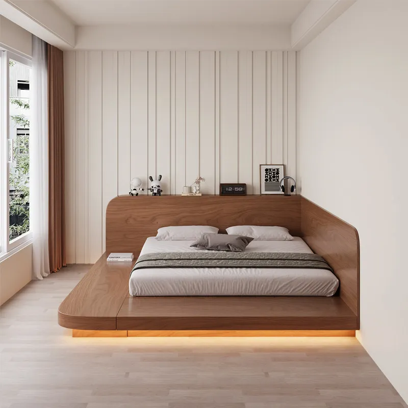 

Suspended bed with lamp Japanese tatami low bed Arc double Floor floor low Solid wood parent-child