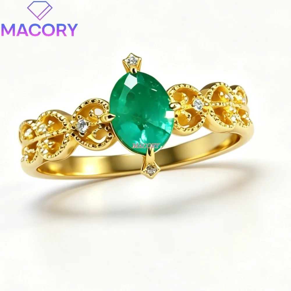 Natural emerald ring S925 sterling silver simple vintage style trendy fashion choice for Mother's Day gift Valentine's Day gift