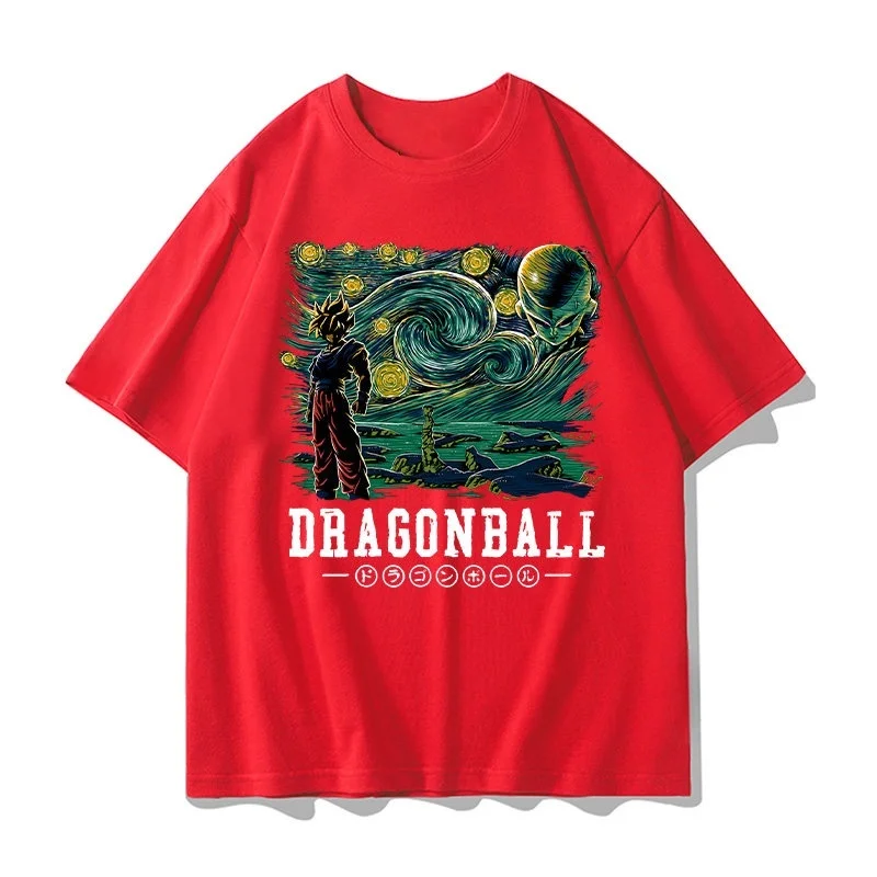 Adult and Children's American Retro Style Dragon Ball Starry Night Cotton T-Shirt, Couple and Parent-Child Matching Outfit