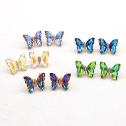 Colorful Rhinestone Butterfly Earrings Candy Color Stud Sparkling Luxury Zircon Ear Ornaments Charm Party Jewelry Gift For Women