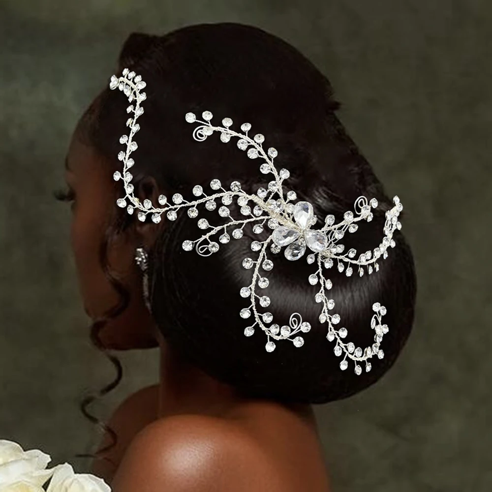 DZ250 Peineta de cristal para novia, peineta para boda, flor de diamantes de imitación, piezas para el cabello de novia, accesorios para el cabello de boda con perlas para mujeres y niñas