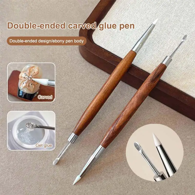 1PCS Double Headed Nail Art Brush Wood Silicone Pen Embossing Painting Mixing Pen DIY Manicure Tool Multifunctional