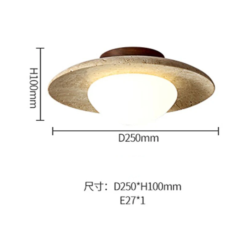 와비 사비 노란색 트래버틴 D250mm 디스크 모양 천장 조명, 홈 장식 베란다 복도 발코니 램프, 호텔 스톤 조명