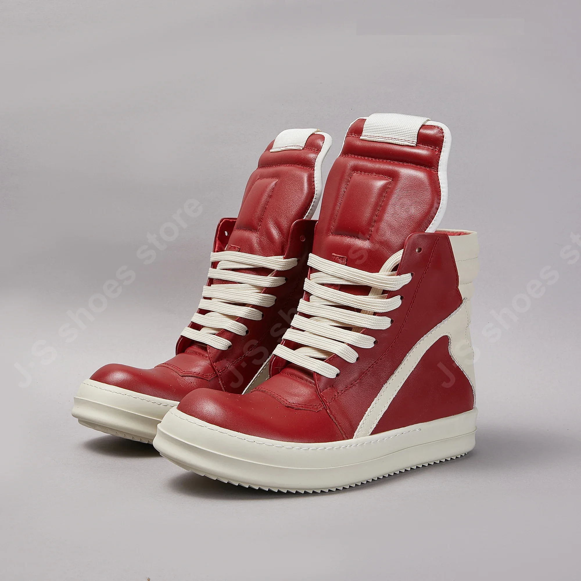 

Ricks Sneaker Men Ankle Boot Women High Top Shoes Red Leather Shoe Owens Skateboard Shoe Cow Leather Casual Shoes Zip Laces Shoe