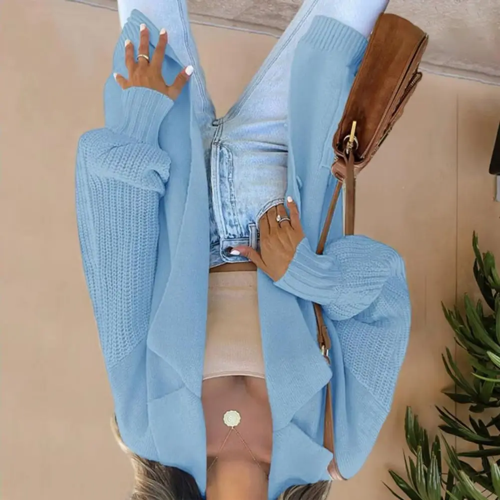 

Women Suit Coat Suit Lapel Long Sleeve Solid Color Knitting Coat with Pockets Loose Fit Single Button Sweater Coat