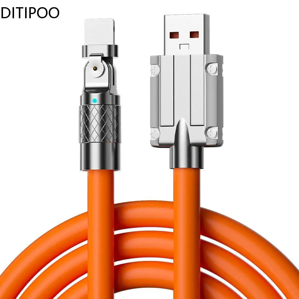 

66W Fast Charging Cable 180 Degree Elbow Rotation USB A to USB Type C Cable Zinc Alloy Liquid Silicone Data Cable with Light