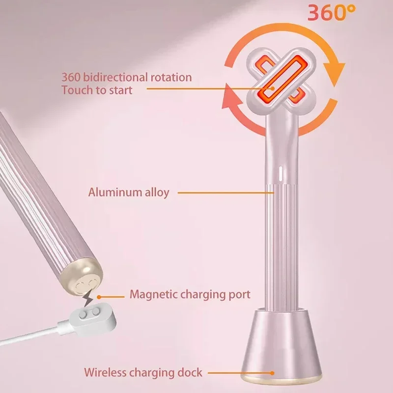 EMSレッドライトマイクロカレント美顔器 フェイシャルワンド 目元・首マッサージ器 肌引き締め しわ対策 スキンリフトケア 美容