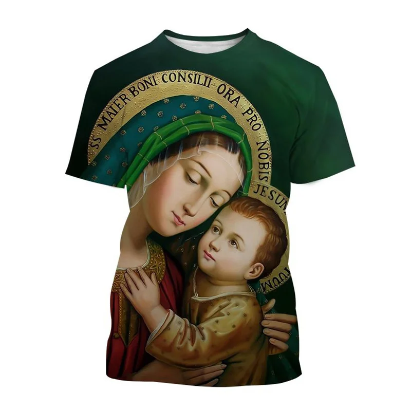 Hot Selling Virgin Mary 3D printed T-shirt Personality Christianity Mother Of God Holy Child Tees Casual Short-sleeved T Shirt