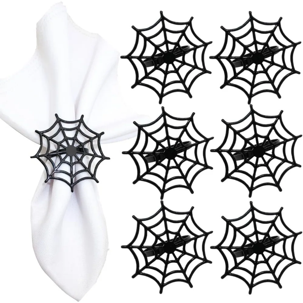 

6Pcs Halloween Spider Web Napkin Rings Metal Spooky Napkin Holder Napkin Buckle Serviette Buckle Party Supplies for Halloween Di