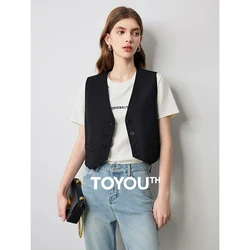 TOYOUTH Women's Vest 2024 Summer New V-neck Layup Coat Commuter Style Short Top