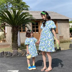 Mother Daughter Equal Dresses Women Girl Summer Clothes 2022 Mommy And Me Clothing Parent-Child Matching Floral Pattern Dress