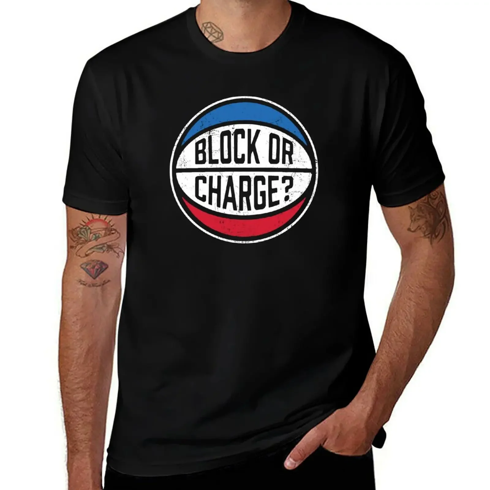 BLOCK OR CHARGE - vintage - retro - distressed T-Shirt T-shirts man baggy shirts men clothing