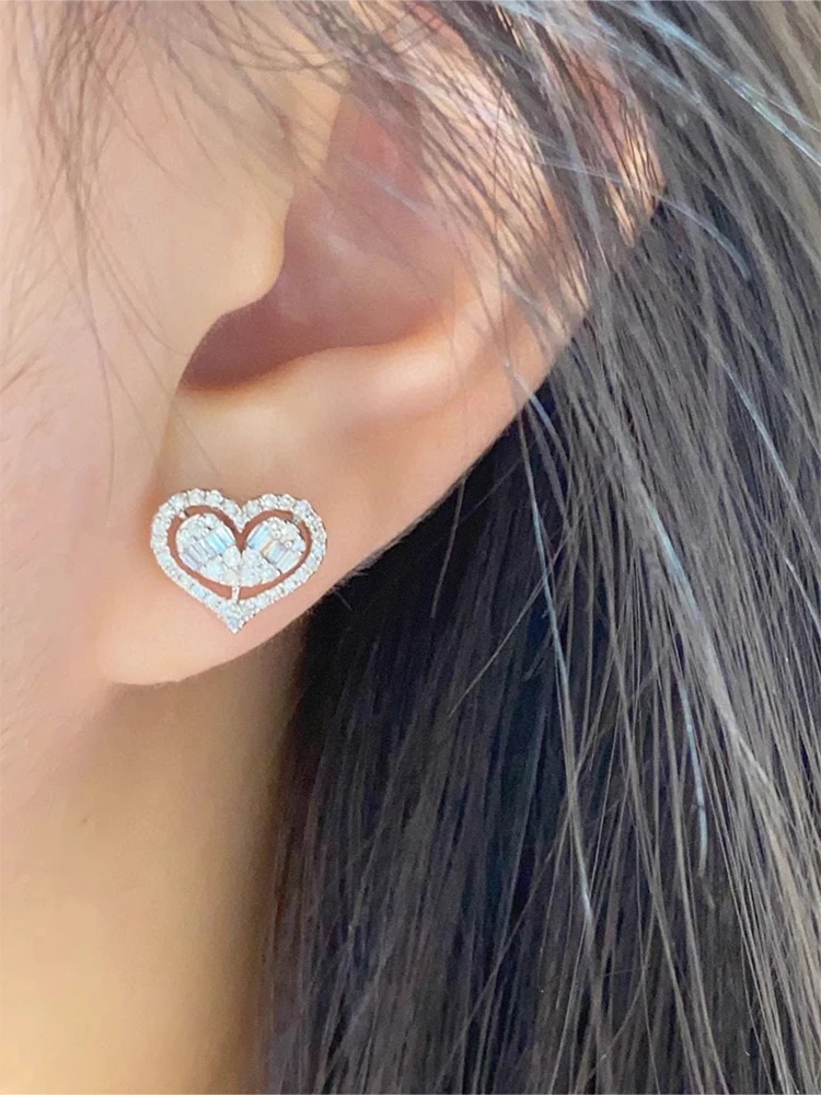 

S925 Sterling Silver Stud Earrings Women's Love Zircon Earrings New Luxury Jewelry for Women Daily Wear Holiday Party Gifts