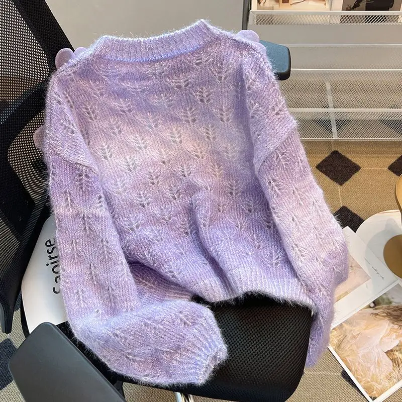 الحلو الزهور سترة المرأة الوردي مطرز الجوف خارج فضفاض س الرقبة محبوك لاعبا موضة ربيع الخريف بأكمام طويلة كسول جميلة #2