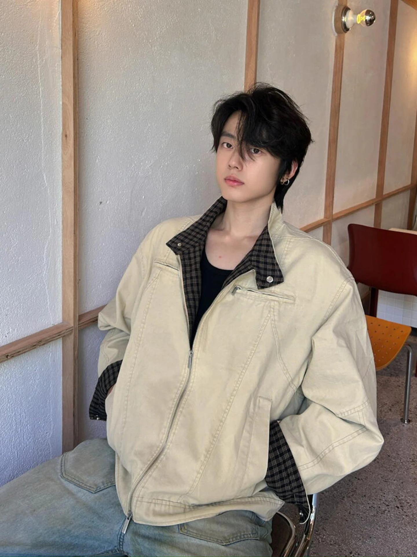 

Мужская осенняя куртка-пилот цвета хаки в американском ретро-стиле, рабочая одежда, приталенный крой, воротник-стойка, хлопковая, с длинными рукавами, на молнии