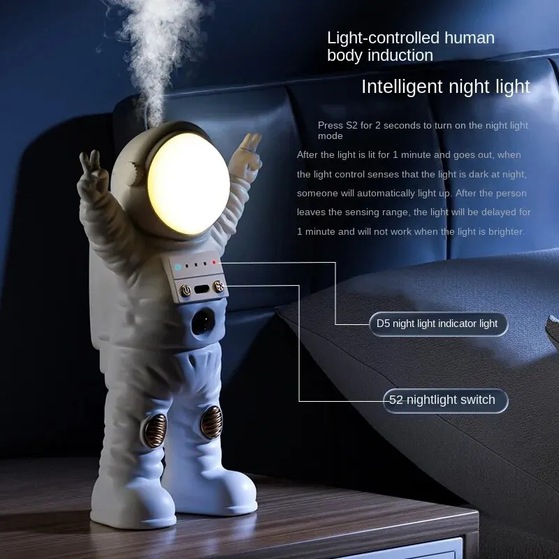 Atmospheric Astronaut-shaped Aromatherapy Machine, Human Body Sensing, with Night Light, Type-c Rechargeable, Portable