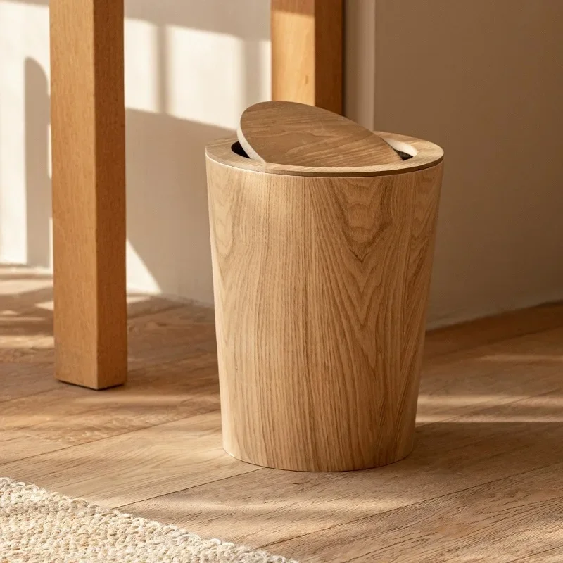 

Wood garbage bin with cover Hotel office Waste Bins Kitchen Living room trash can kitchen trash bin Rolling Cover paper basket