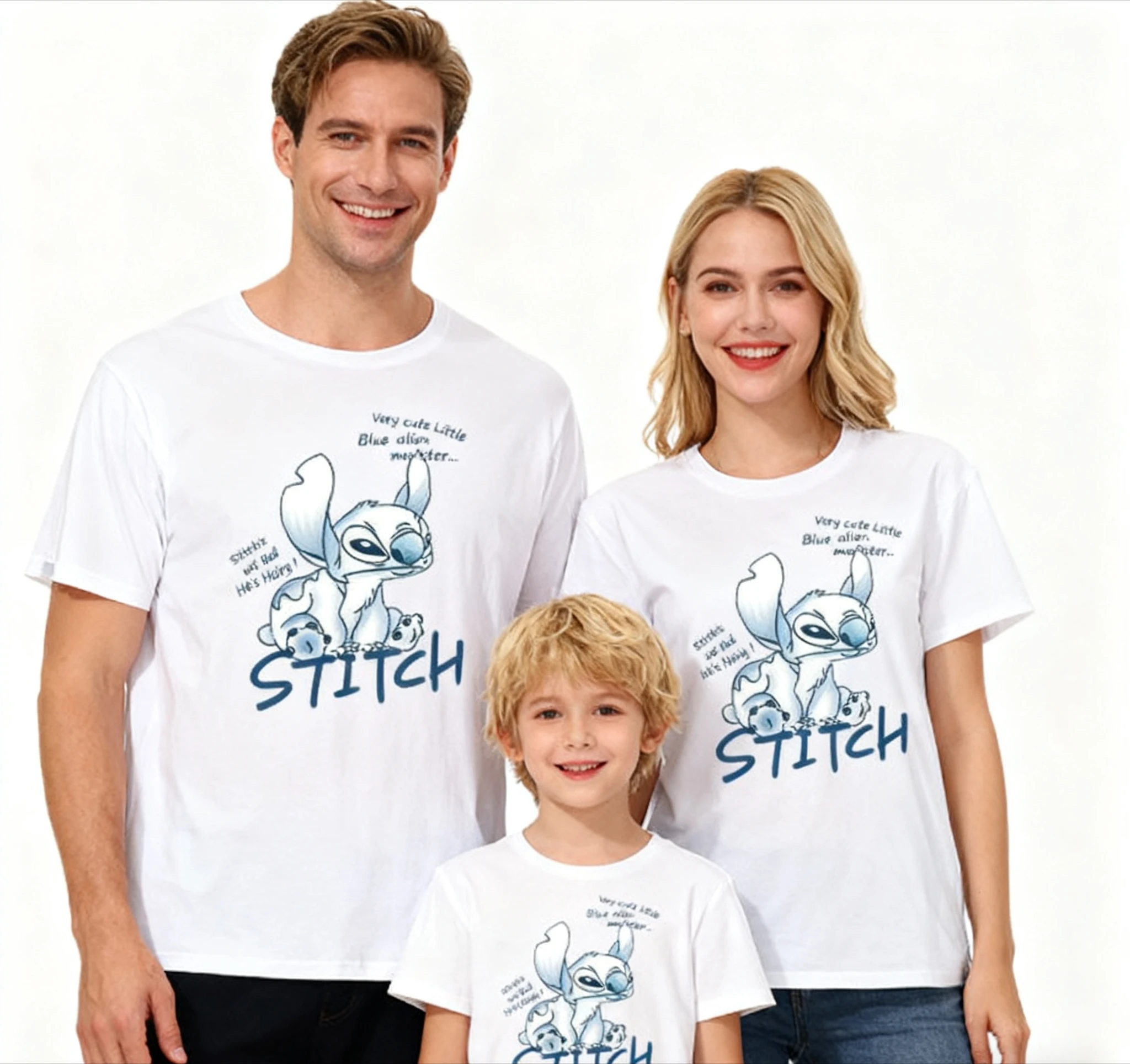 

New Disney Stitch Print T-shirt Children's Daily Tops Suitable for The Whole Family Pure Cotton Round Neck Short Sleeve