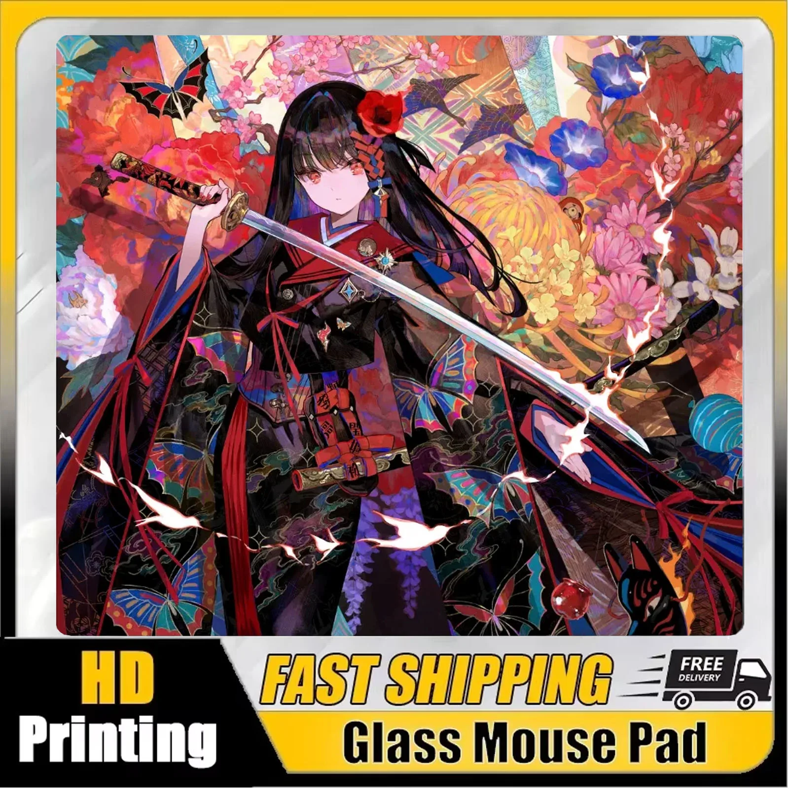 P-Psychological Gear Glass Mouse Pad Anime Toughened Glass Pad Desktop Mat E-sports FPS Special Gaming Mousepad Extra Large