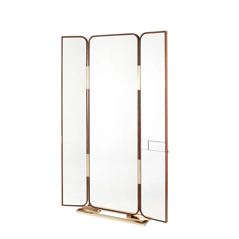 

Modern simple solid wood three-fold full-length mirror designer villa luxury bedroom living room creative floor-to-ceiling