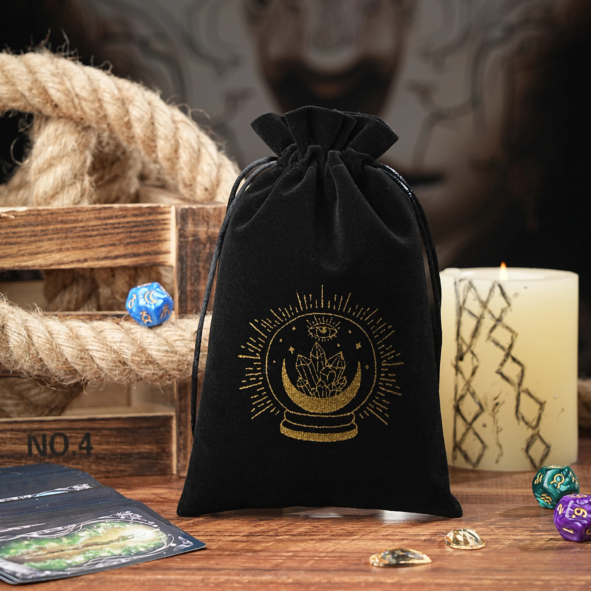 1pc 14x22cm Larger Velvet Tarot Storage Bag Board Game Cards  Drawstring Package Witchcraft Supplies for Altar Dice Tarot Pouch