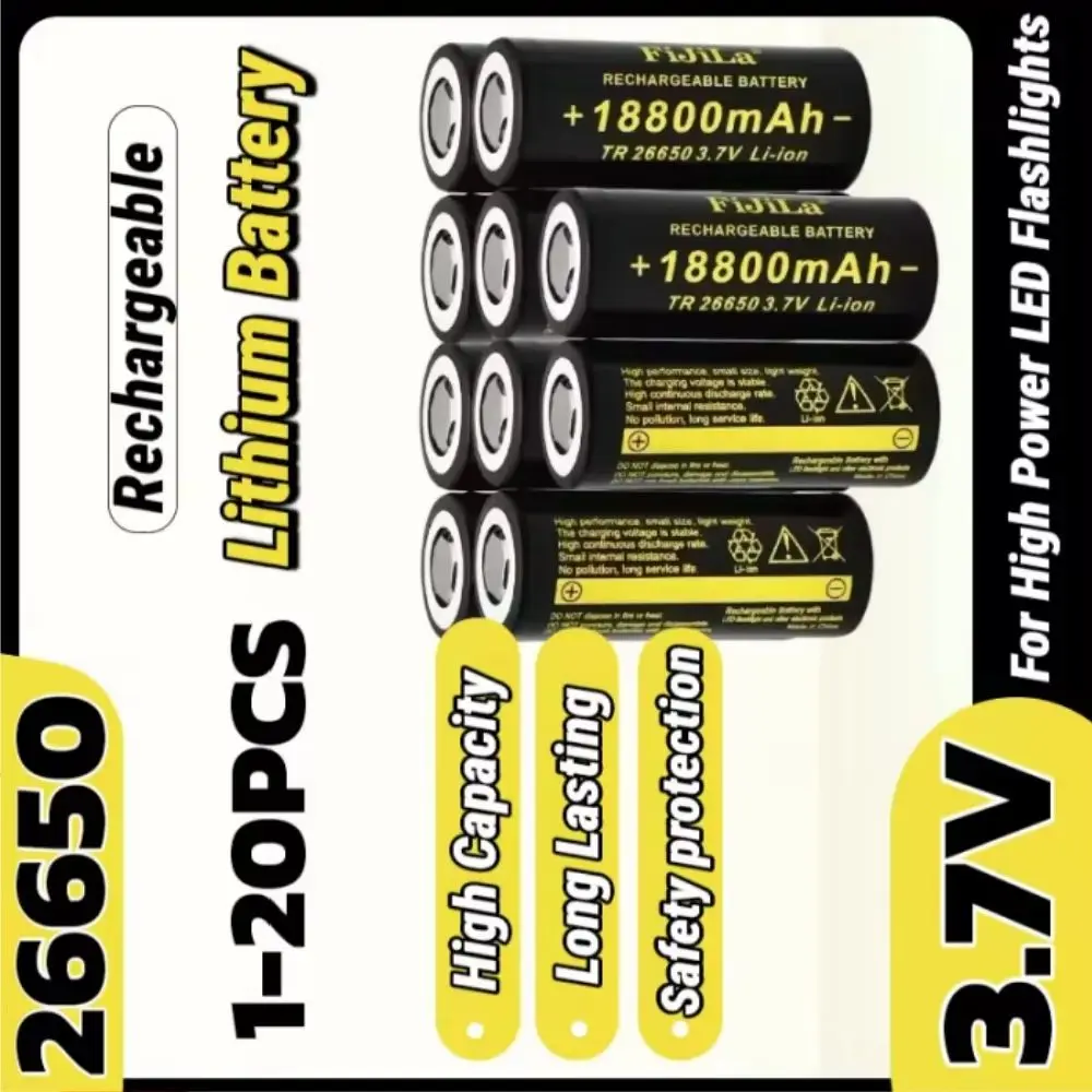 

Original 26650 Lithium Ion Rechargeable Battery 18800mAh 3.7V 50A with Charger for LED Flashlight 100% New Condition