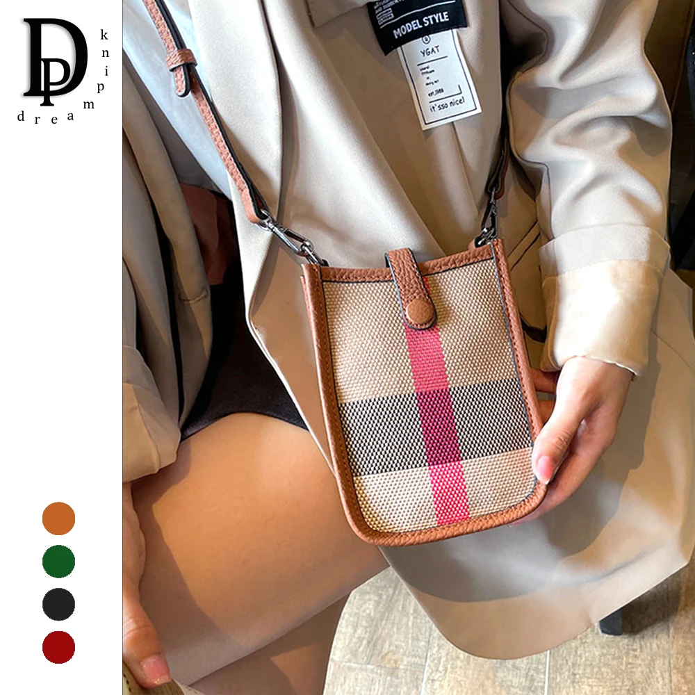 Fashion Small Women's Bag Daliy Luxury Plaid Stripes Canvas Mini Female Crossbody Bag Classic Retro Mobile Phone Sling Handbag