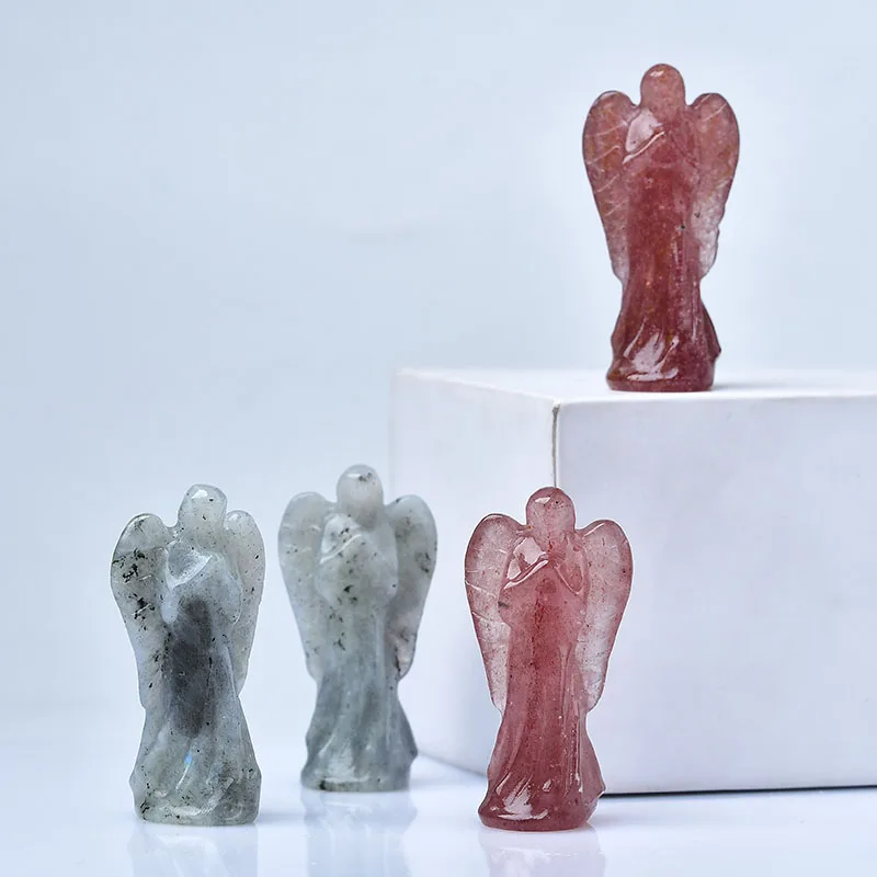 1PC Natural Crystal Angel Statue Raw Crystals Hand Carved Samll Girl Female Model Figurine Healing Quartz Home Decor DIY Gift