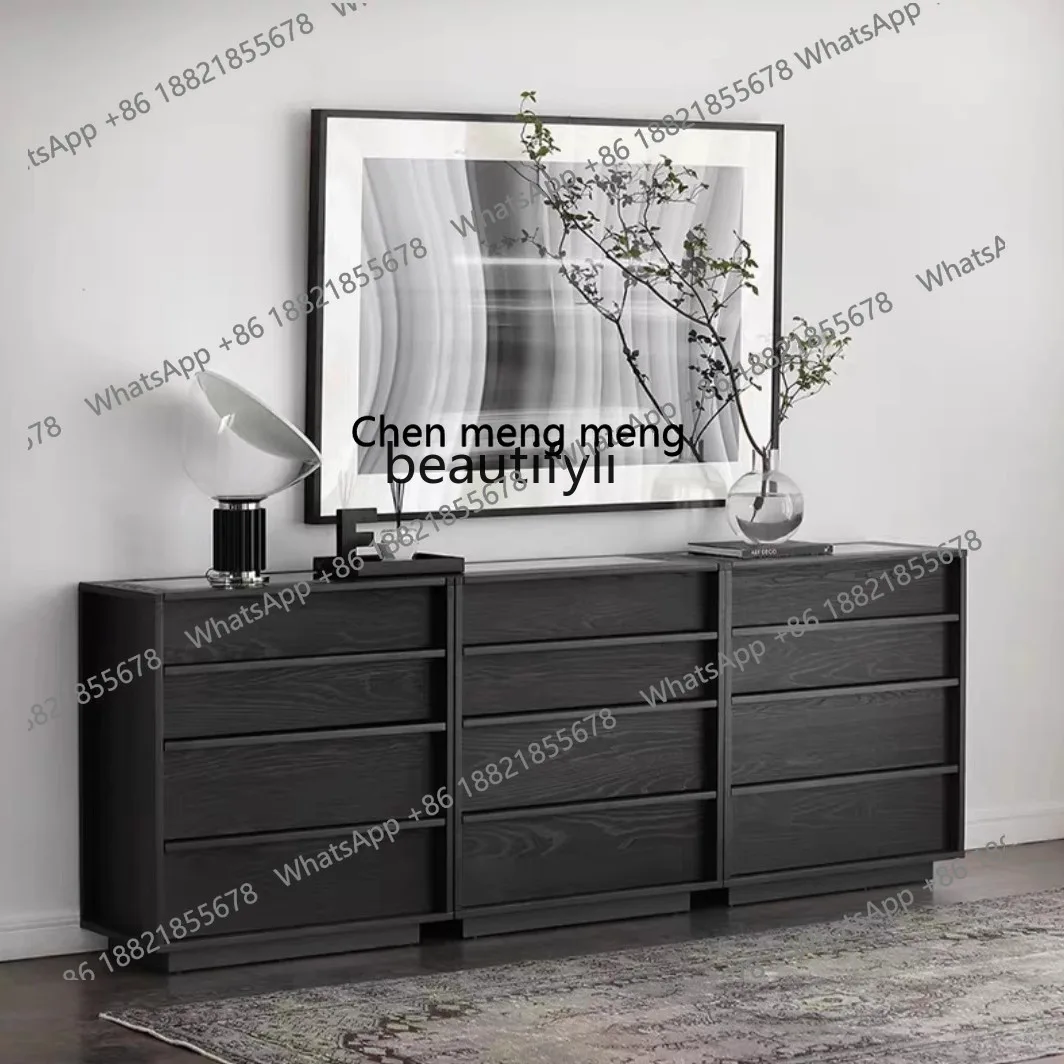 Nordic Solid Wood Four-Bucket Cabinet Storage Black Living Room Collection Storage Bedroom Simple Chest of Drawer