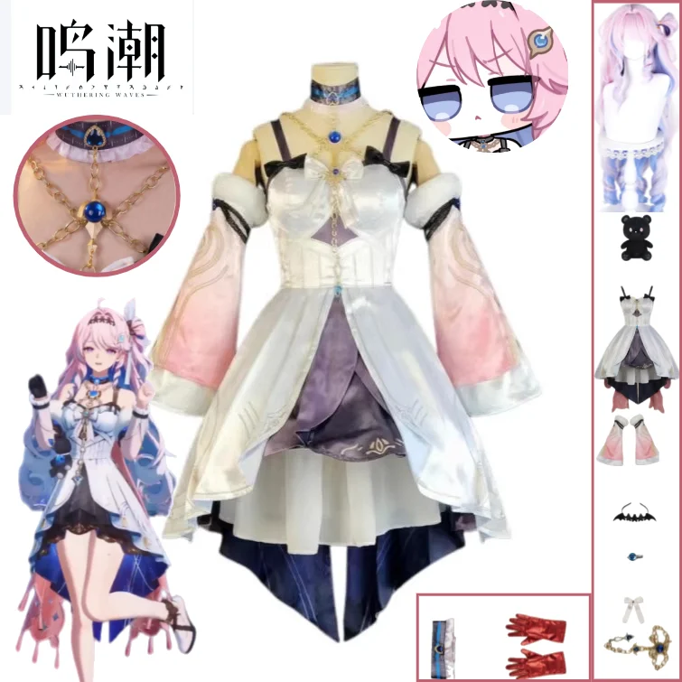 

Wuthering Waves Denia Cosplay Costume Pink White Lolita Dress Wig Full Set Game Accurate Outfit Halloween Denia Cosplay Outfit