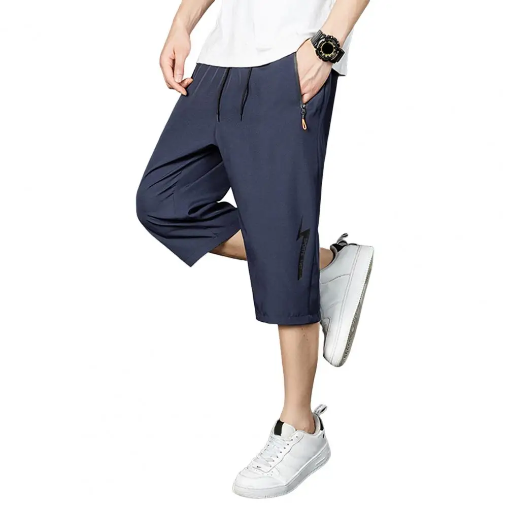 Simple  Sport Pants Anti-pilling Male Summer Ice Silk Cropped Pants Solid Color Cool Beach Pants Daily Garment