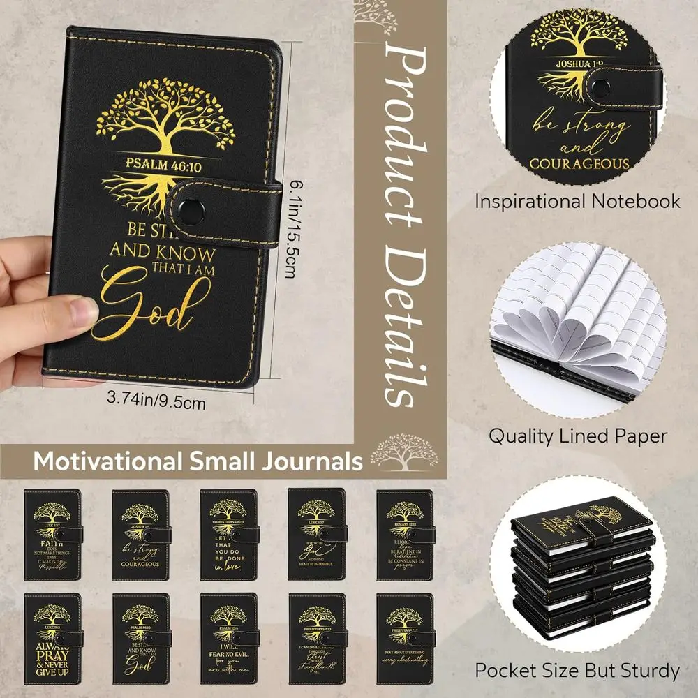 Bulk Christian Christmas Gifts: Leather Notebooks & Pens for Church, Bible Study, and Prayer Journals (Tree of Life Design)