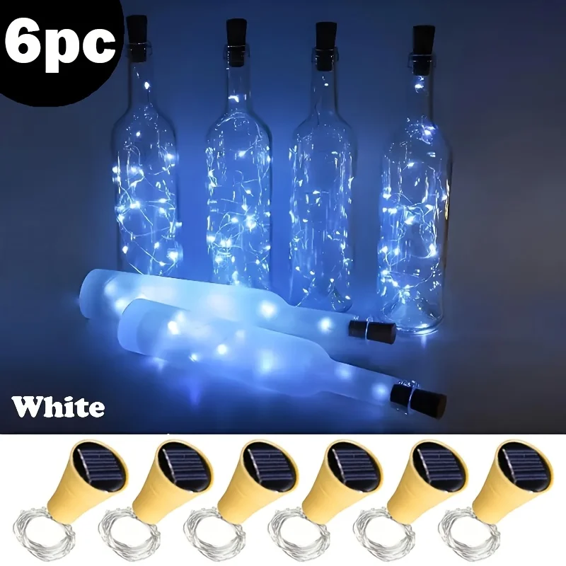 6 Pack Solar Powered Wine Bottle Lights 20 LED Waterproof Copper Wire Cork Solar Lamp for Wedding Christmas Outdoor Garden Decor