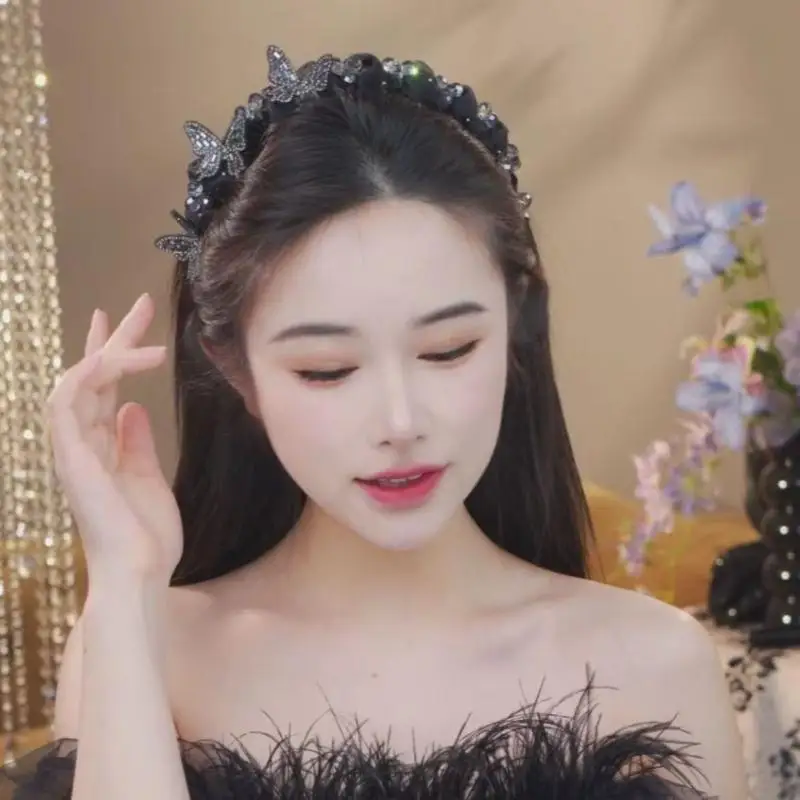 Temperamento elegante cristallo farfalla cerchio per capelli moda coreana dolce antiscivolo accessori per capelli da sposa per feste