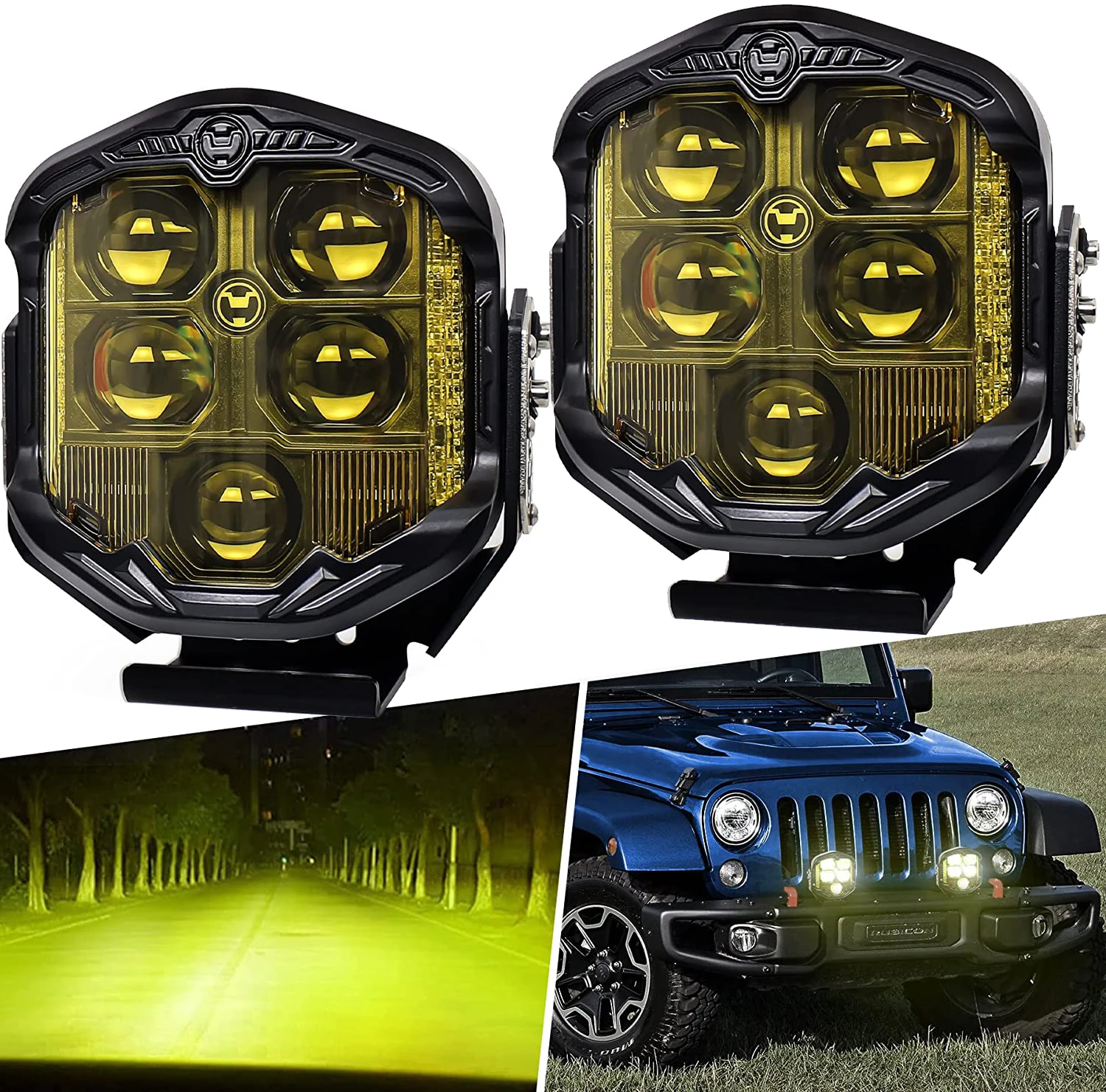 Pack of 2Pcs 7'' Off Road Light LED Driving Light with High Low Beam White DRL Yellow Fog Light Compatible with Jeep