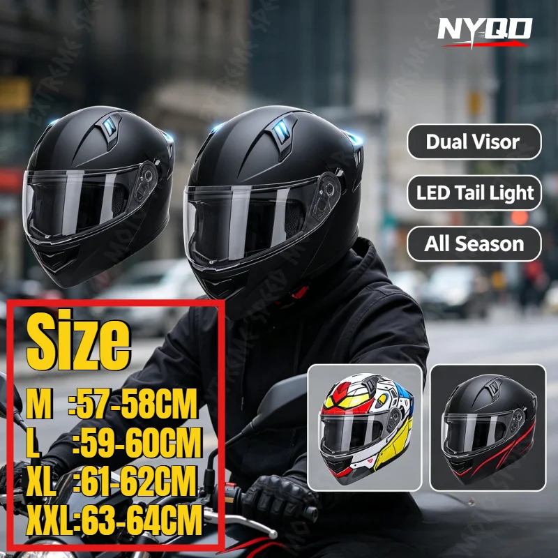 motorcycle-led-tail-light-helmet-flip-up-modular-dual-visor-helmet-for-men-women-motorbike-scooter-safety-gear-motorcycle-helmet