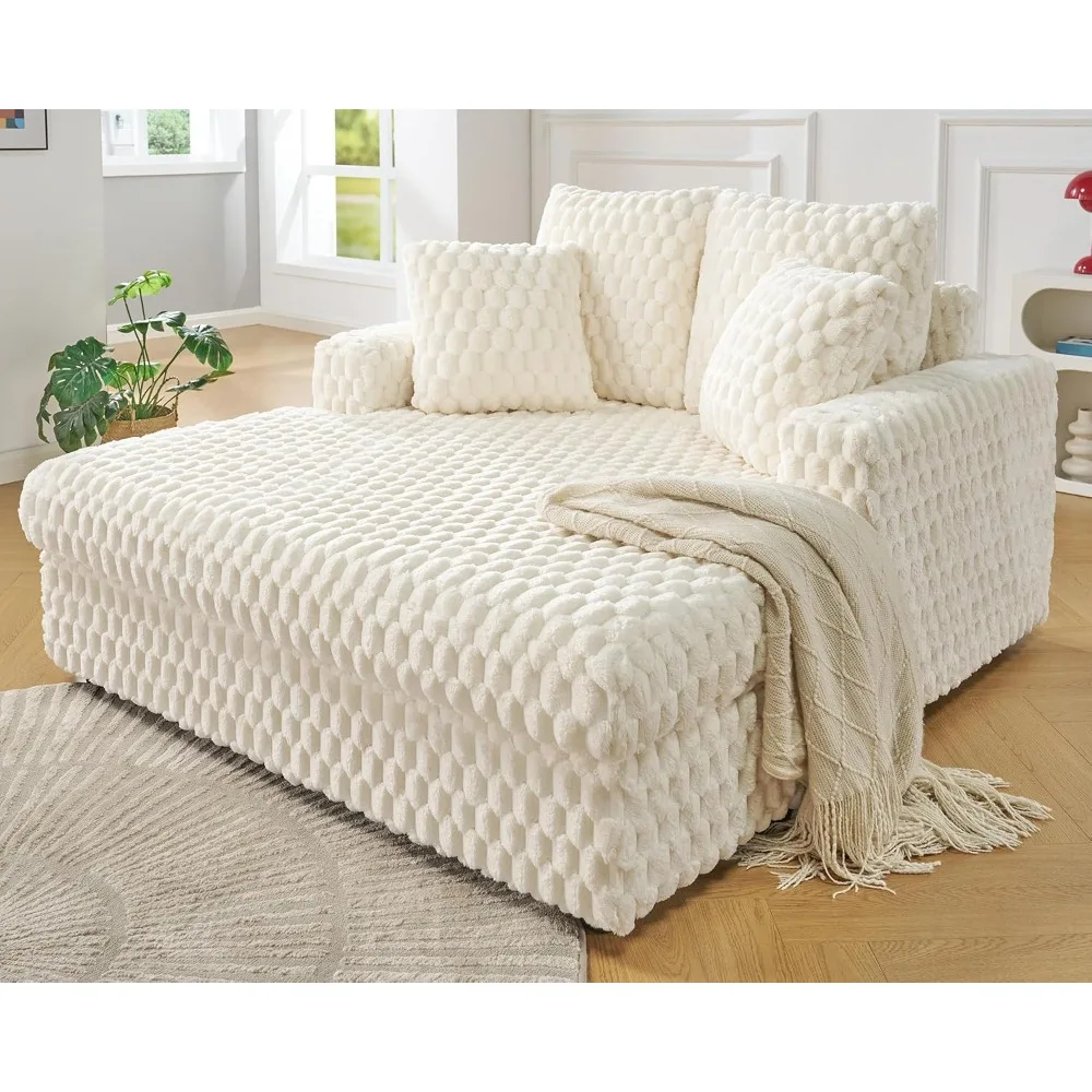 58 Inch Oversized Chaise Lounge, Plush Sofa Bed with Throw Pillows and Armrests, Upholstered Sleeper Chair- Comfy, Customized