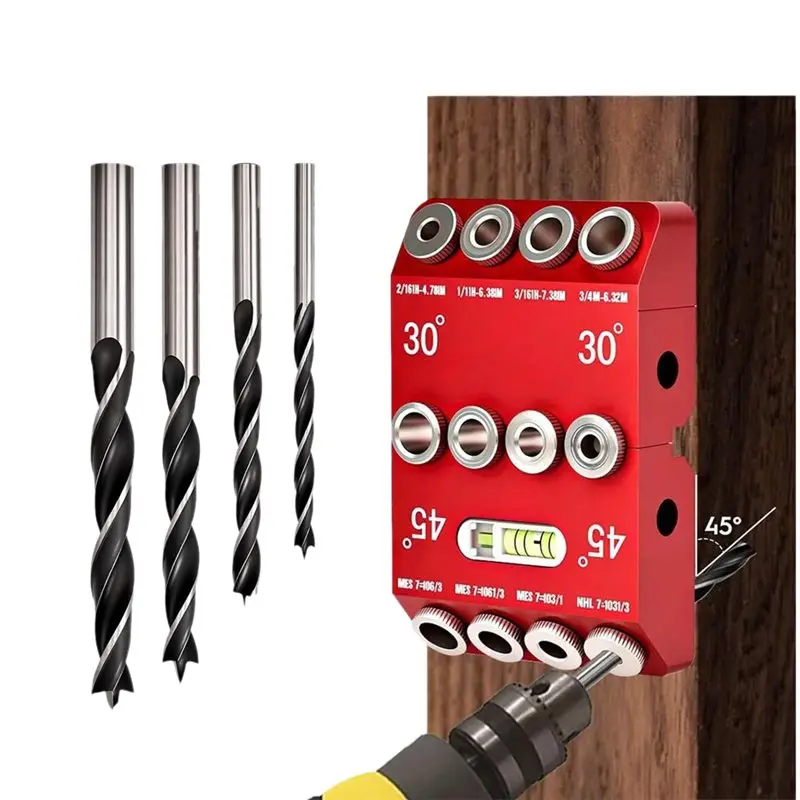 HOTA43T Multi Angle Drill Guide Jig 30 45 90 Degree With 4 Drill Bits,Portable Drill Guide For Straight Hole And Angle Hole