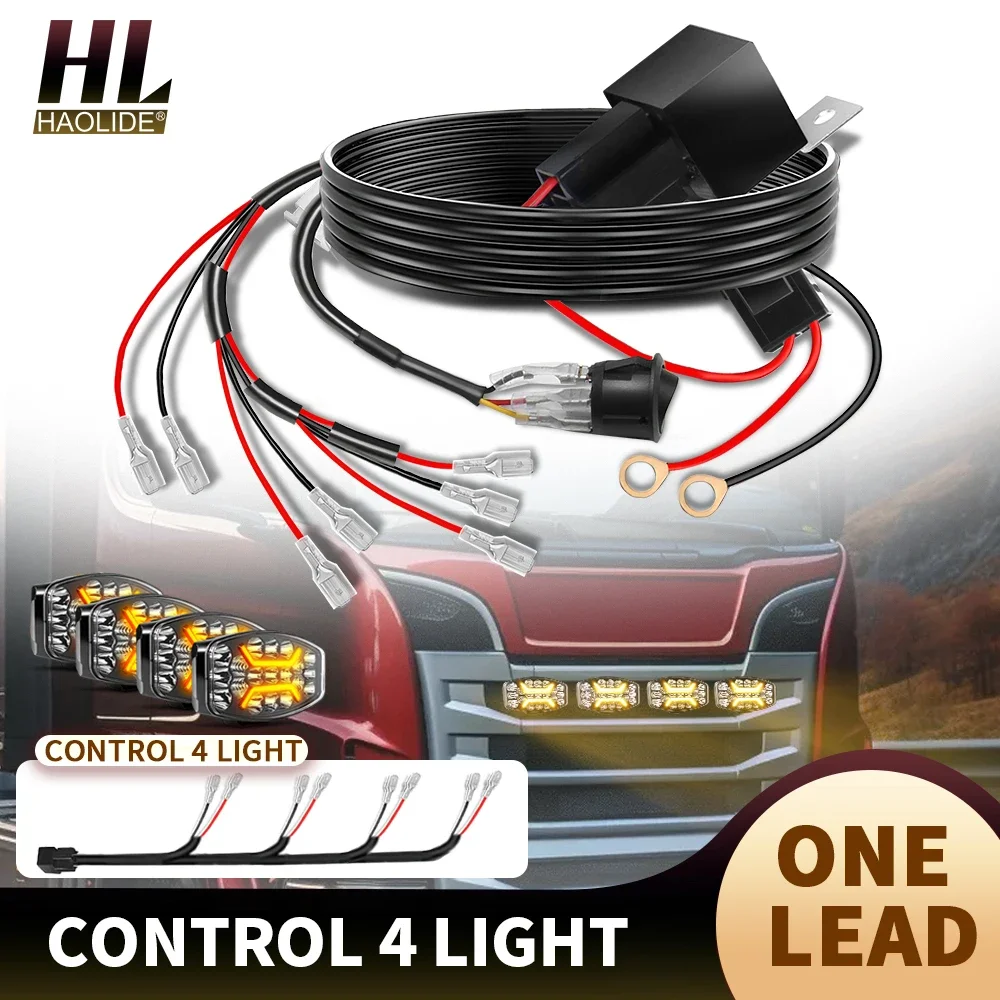 HAOLIDE Wiring Harness Kit One Lead Control for 4 Lights for LED Work Light Bar On-Off Fuse Switch 3 Meters Wire off-road use