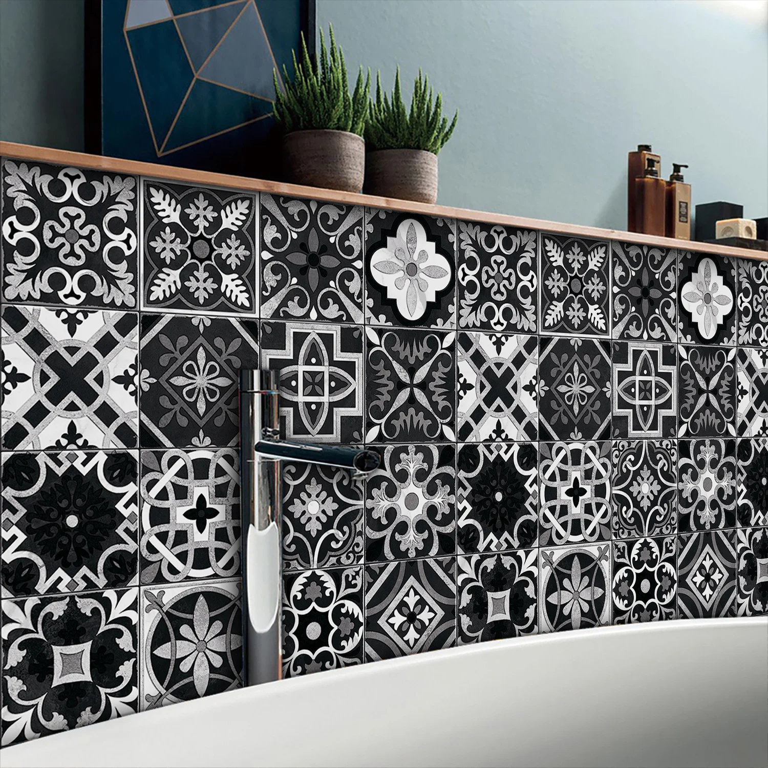 Набор из 16 черно-белых и серы – обзор и цена Home Bathroom Floor Tiles