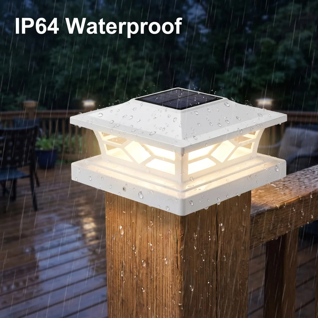 2 Pack Solar LED Post Cap Lights IP64 Waterproof Outdoor Pillar Lamp Touch Control Warm Cool White Dual Color Lighting Solar Powered 10 LED 600mAh Path Lamp for Villa Gate Yard Patio Garden Landscape Decor