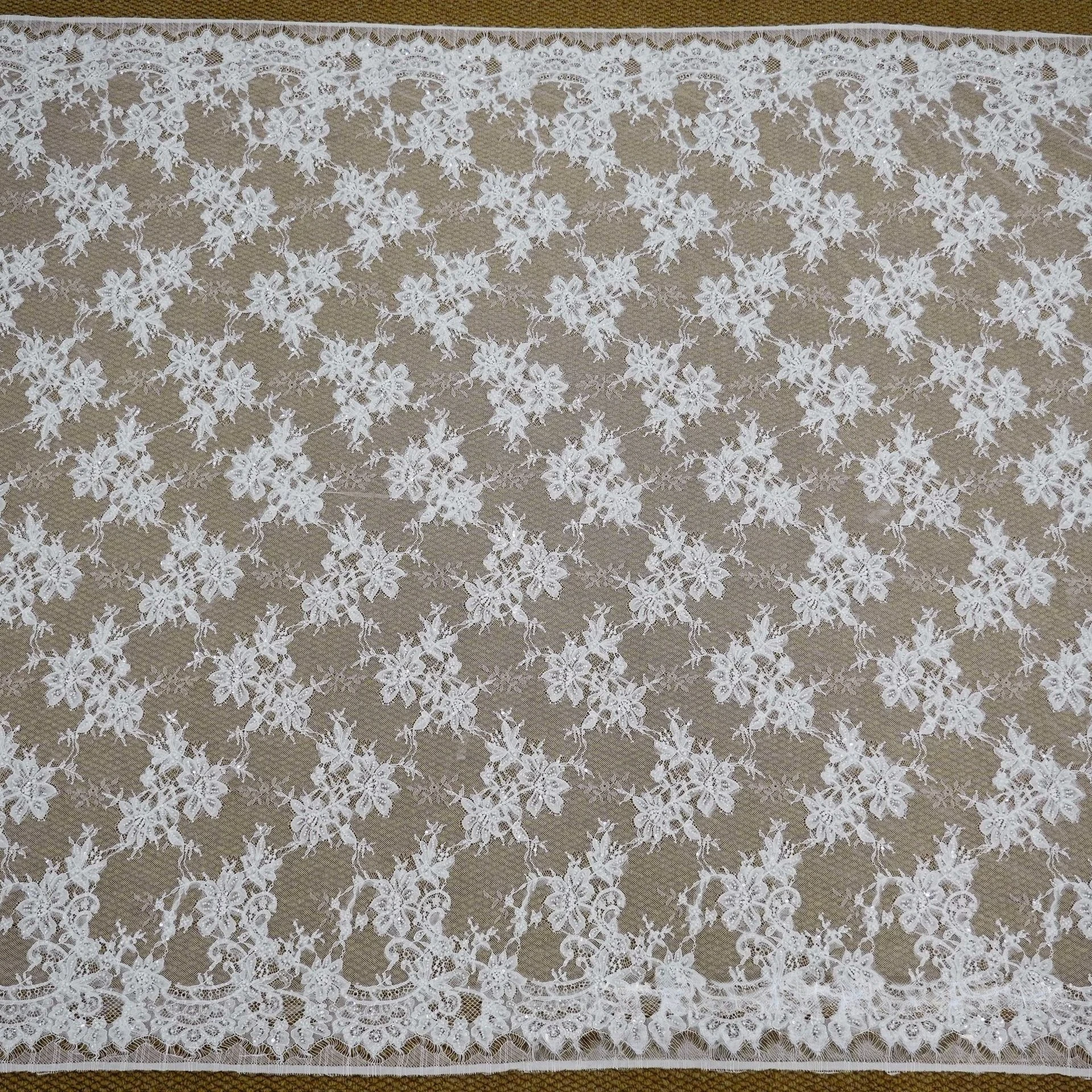 

3 Metes New Classic French Soft Lace Car Stock Nail Bead Embroidery Lace Eyelash Lace Fabric Clothing Fabric