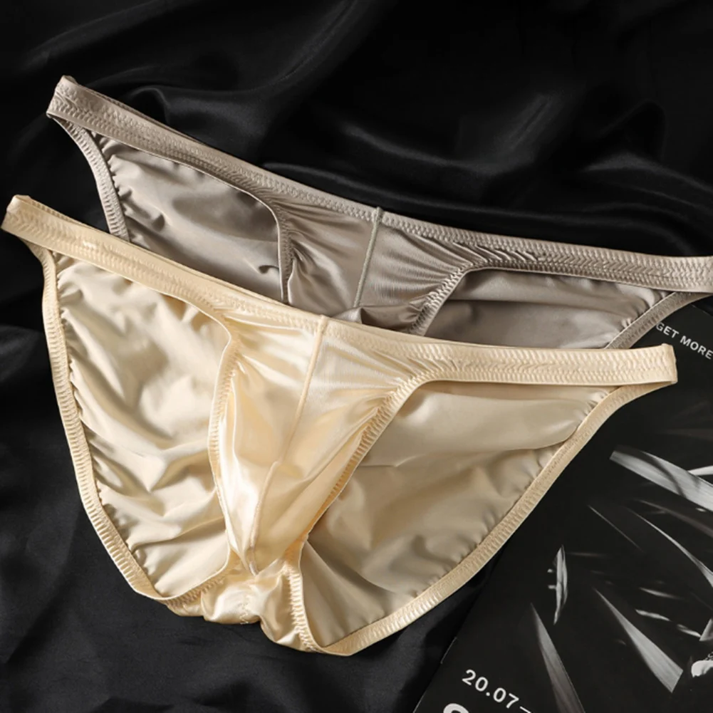 Men Glossy Men Satin Shinny Satin Low Rise Sexy Briefs Narrow-sided Tight-fitting Half-wrapped Buttocks U Convex Pouch Panties