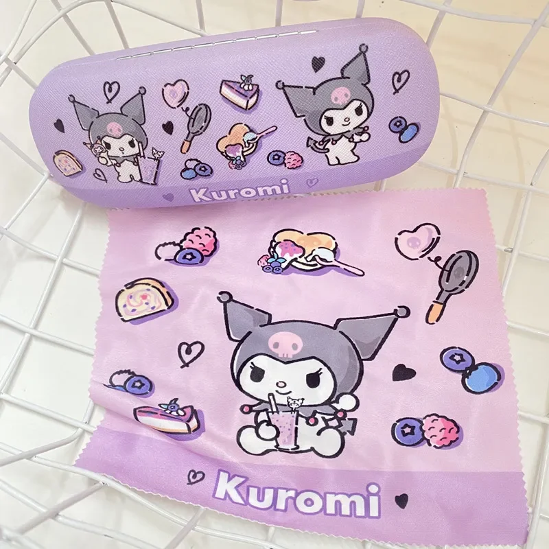 Sanrio Glasses Case new Hello Kitty Kuromi Cinnamoroll Melody Storage Box Cleaning Cloth Anime Kawaii Cute Students Myopia Gifts