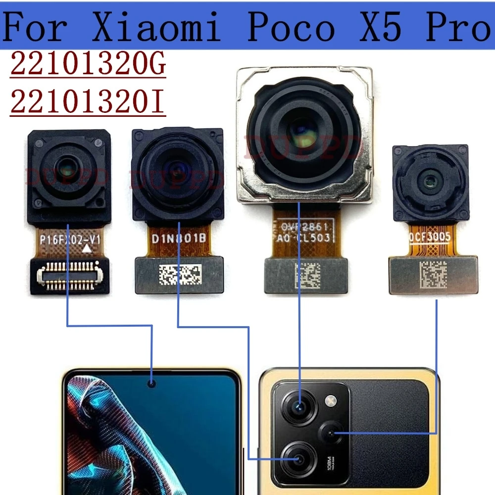 Big Rear View Front Camera For Xiaomi Poco X5 Pro 22101320G 22101320I Back Main Backside Camera Phone Flex Cable Parts