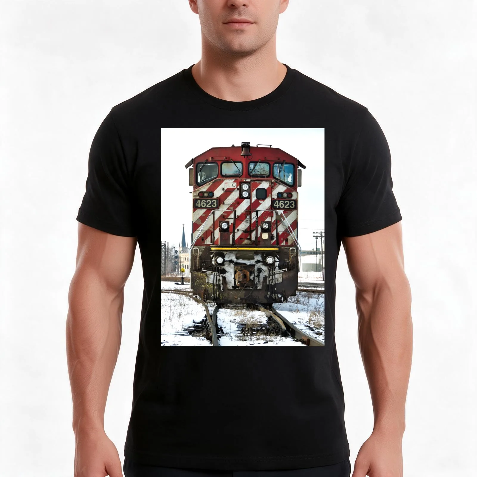 BC Rail 4623 T-Shirt, Summer Casual Cotton Tee, Oversized Streetwear Tops, Vintage Graphic Print, Loose Fit Short Sleeve