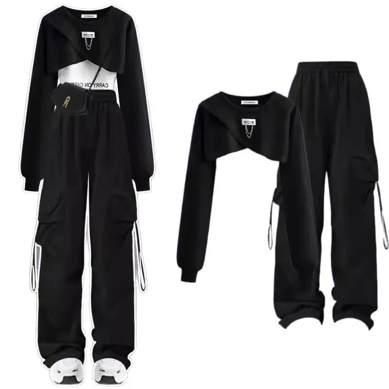 Cool Salt Girl Street Style Three Piece Set Girls Workwear Pants Hot Chick Outfit Student Uniform Sweatshirt Contemporary Fashio