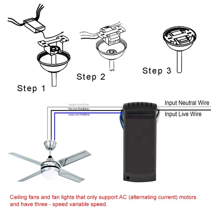 Ceiling Fan Light Remote Control Switch AC 110V 220 3 Speed Timing T​4 5uF Wireless Remote Controls For Fan Lamp Light Diy Kit