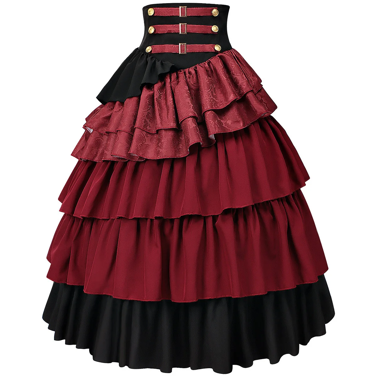 

Gothic Style High Waist Skirt Steampunk Multi-Layer Red And Black Long Skirt Halloween Costume Cake Skirt Ladies Fashion